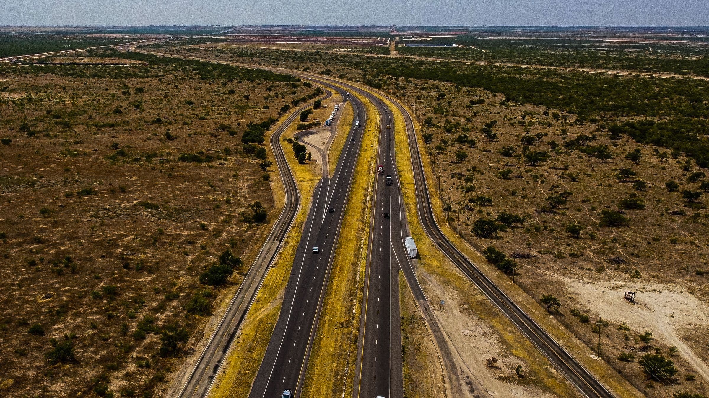 Interstate 20 crossing the dry scrubland on the way to Big Spring, TX